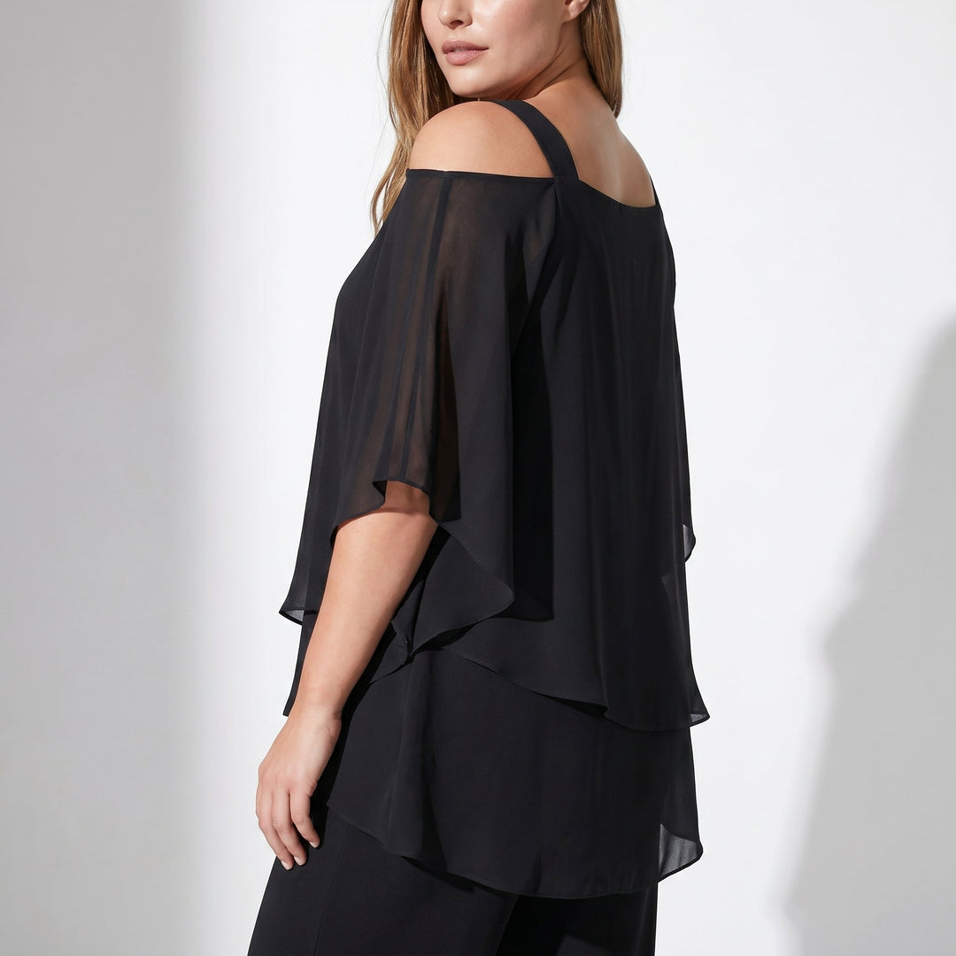 Bianca - Women's 2 - Piece Trouser Set with Layered Sleeves - Set - Black - Davies & Cooper