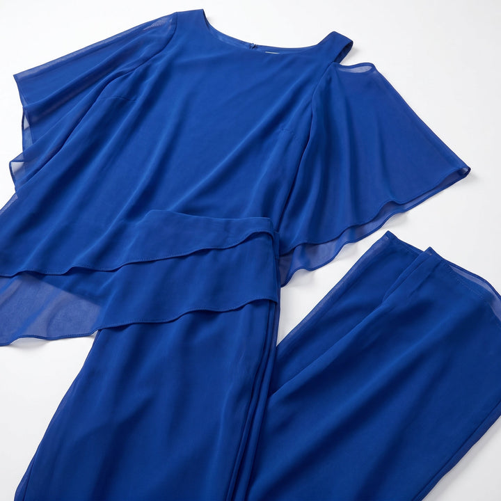 Bianca - Women's 2 - Piece Trouser Set with Layered Sleeves - Set - Blue - Davies & Cooper
