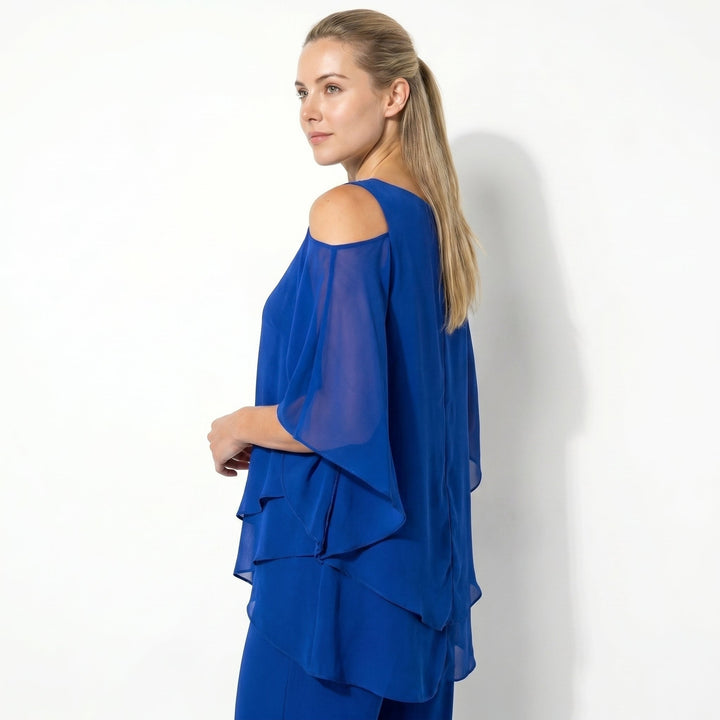Bianca - Women's 2 - Piece Trouser Set with Layered Sleeves - Set - Blue - Davies & Cooper
