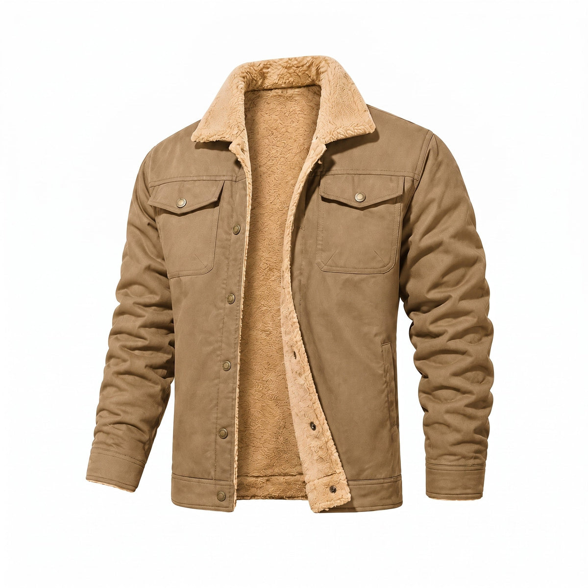 Bryson - Men's Soft Collar Trucker Jacket with Chest Pockets - Trucker Jackets - Khaki - Davies & Cooper