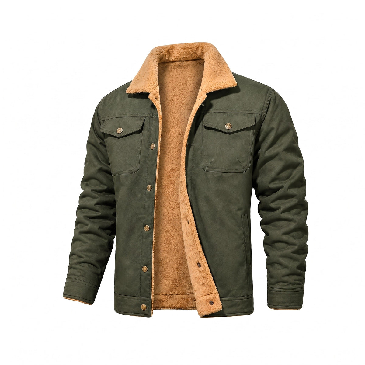 Bryson - Men's Soft Collar Trucker Jacket with Chest Pockets - Trucker Jackets - Army Green - Davies & Cooper
