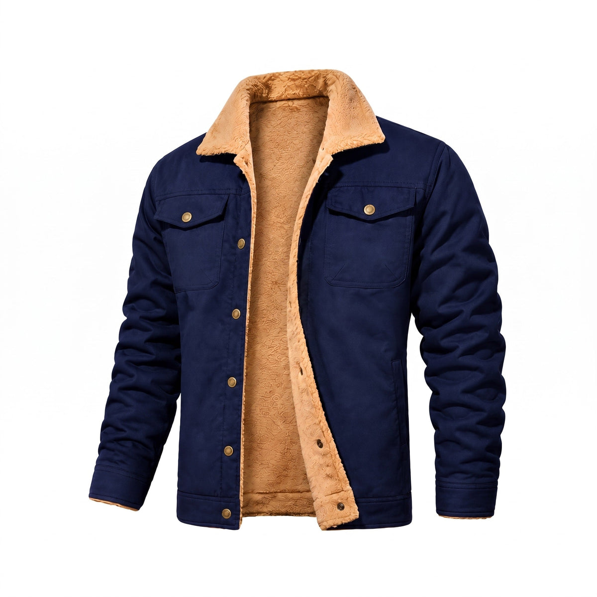 Bryson - Men's Soft Collar Trucker Jacket with Chest Pockets - Trucker Jackets - Navy Blue - Davies & Cooper