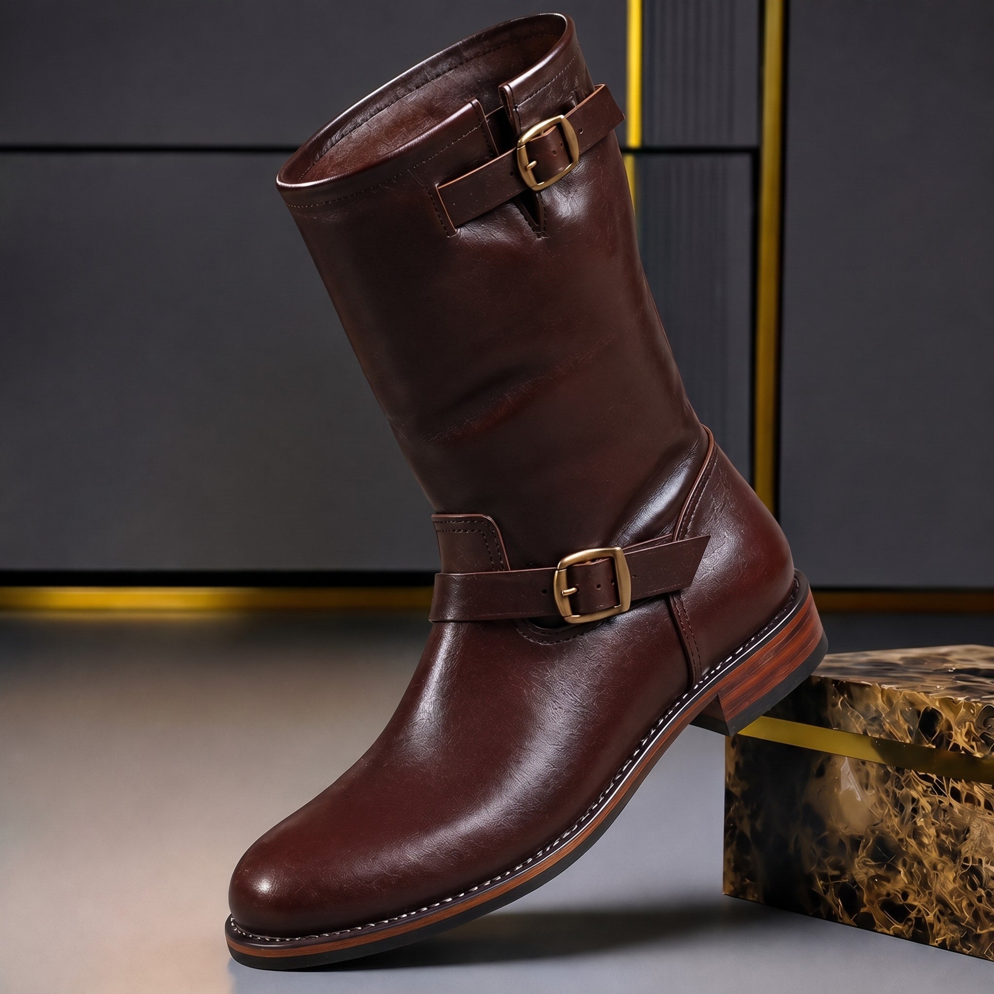 Harrison - Men's Engineer Boots with Buckle Strap