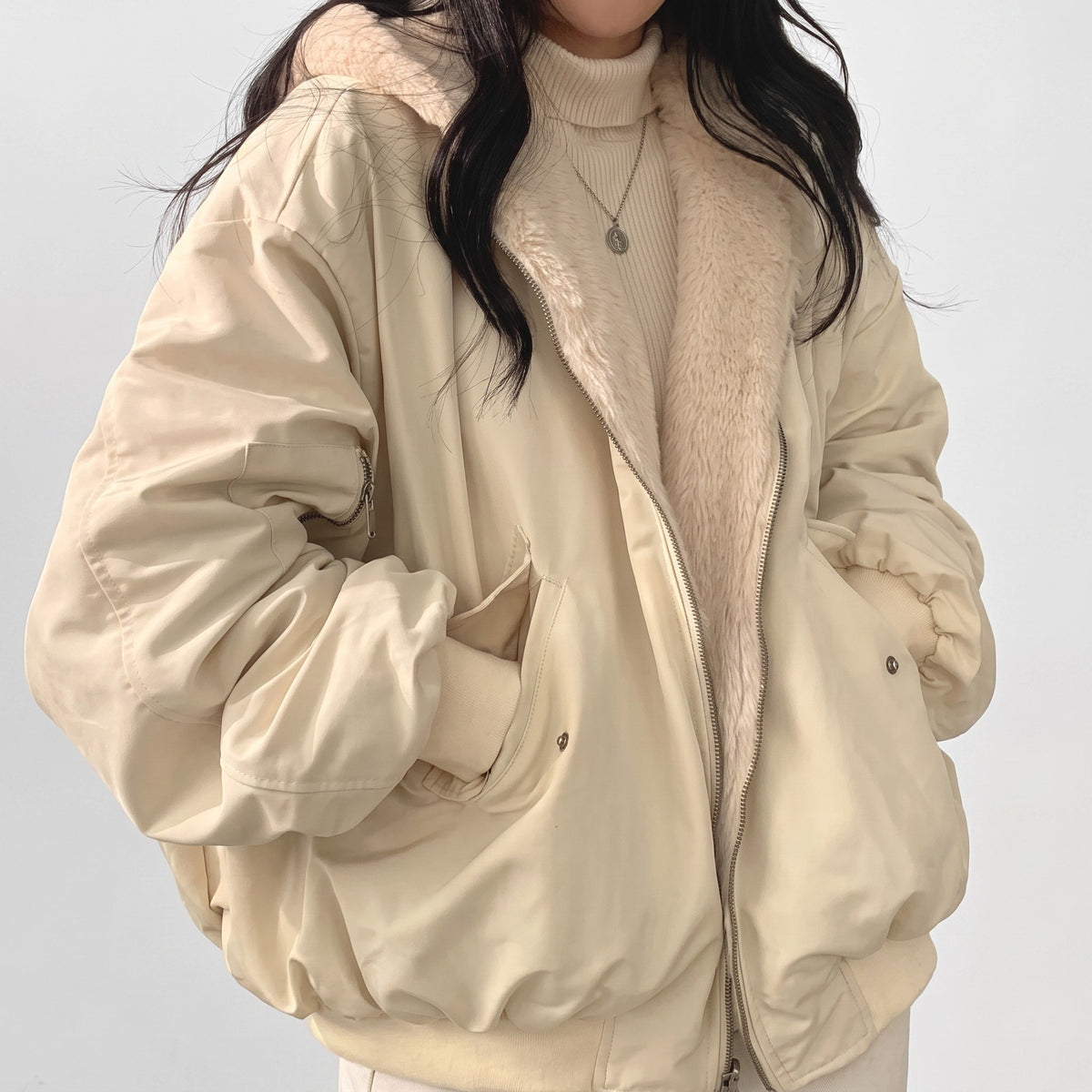 Caitlin - Women's Hooded Puffer Jacket with Zip Closure - Puffer Jackets - Beige - Davies & Cooper