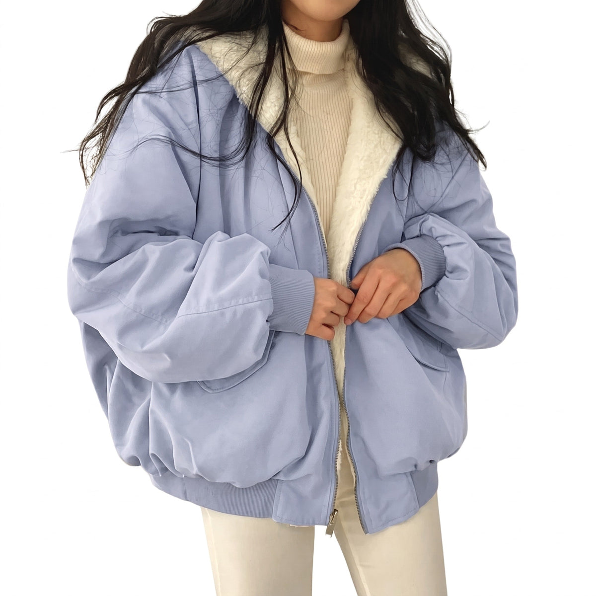 Caitlin - Women's Hooded Puffer Jacket with Zip Closure - Puffer Jackets - Blue - Davies & Cooper