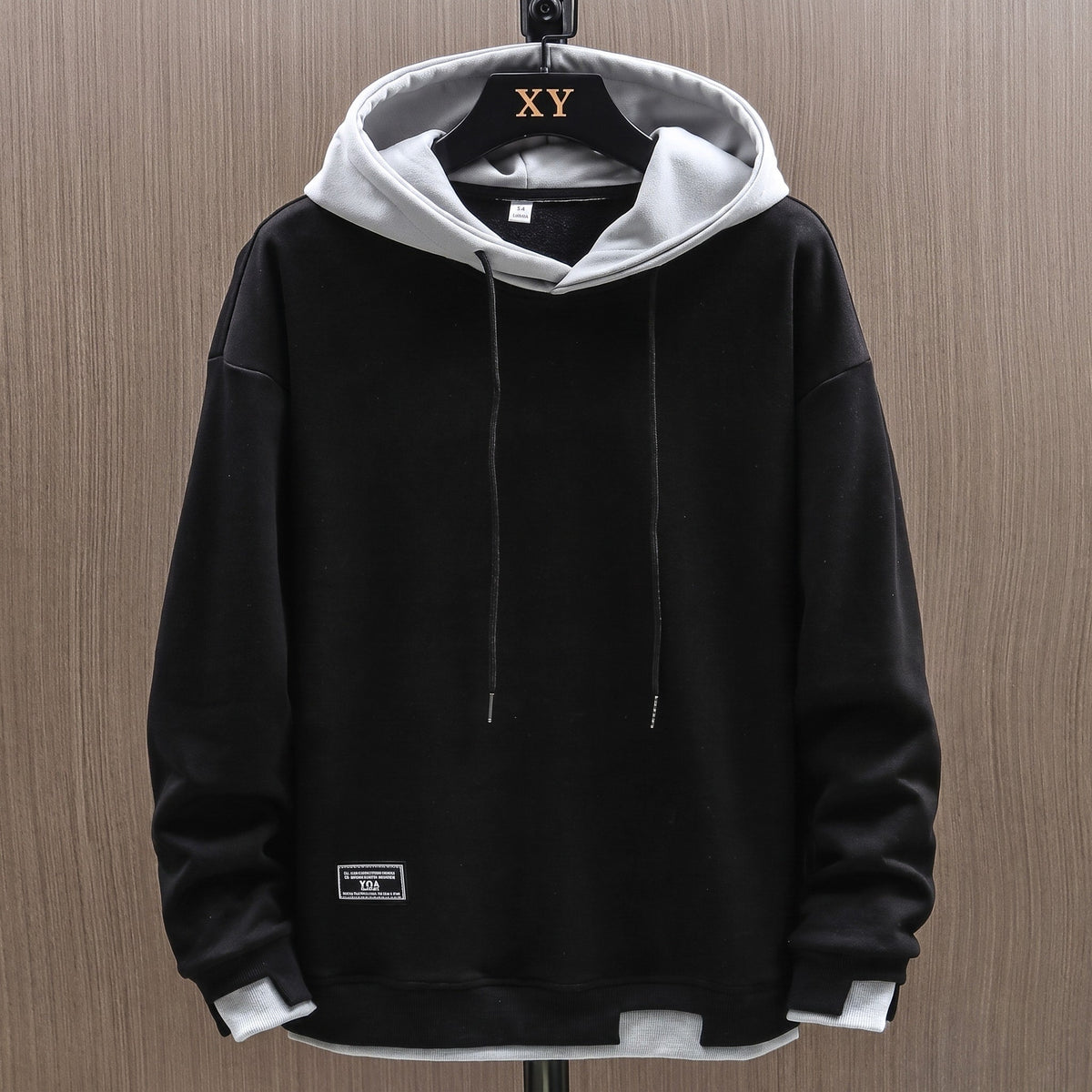 Callum - Men's Colour-Block Drawstring Hoodie with Contrast Hood - Hoodies - Black - Davies & Cooper