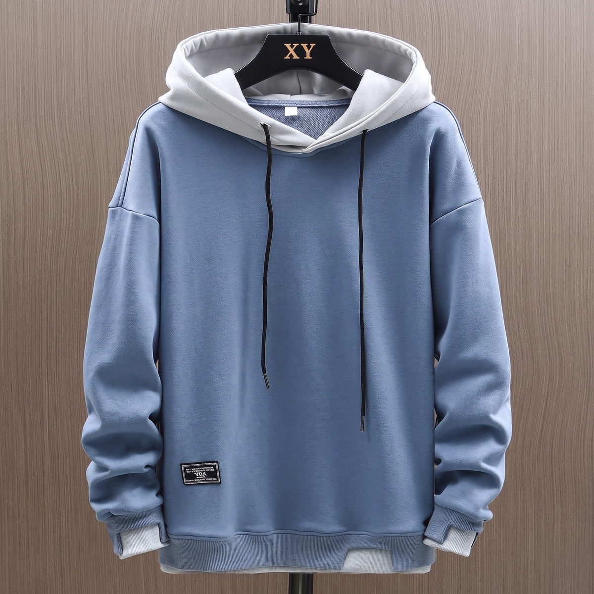 Callum - Men's Colour-Block Drawstring Hoodie with Contrast Hood - Hoodies - Blue - Davies & Cooper