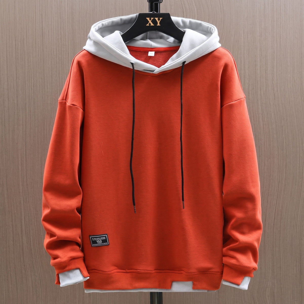 Callum - Men's Colour-Block Drawstring Hoodie with Contrast Hood - Hoodies - Orange - Davies & Cooper