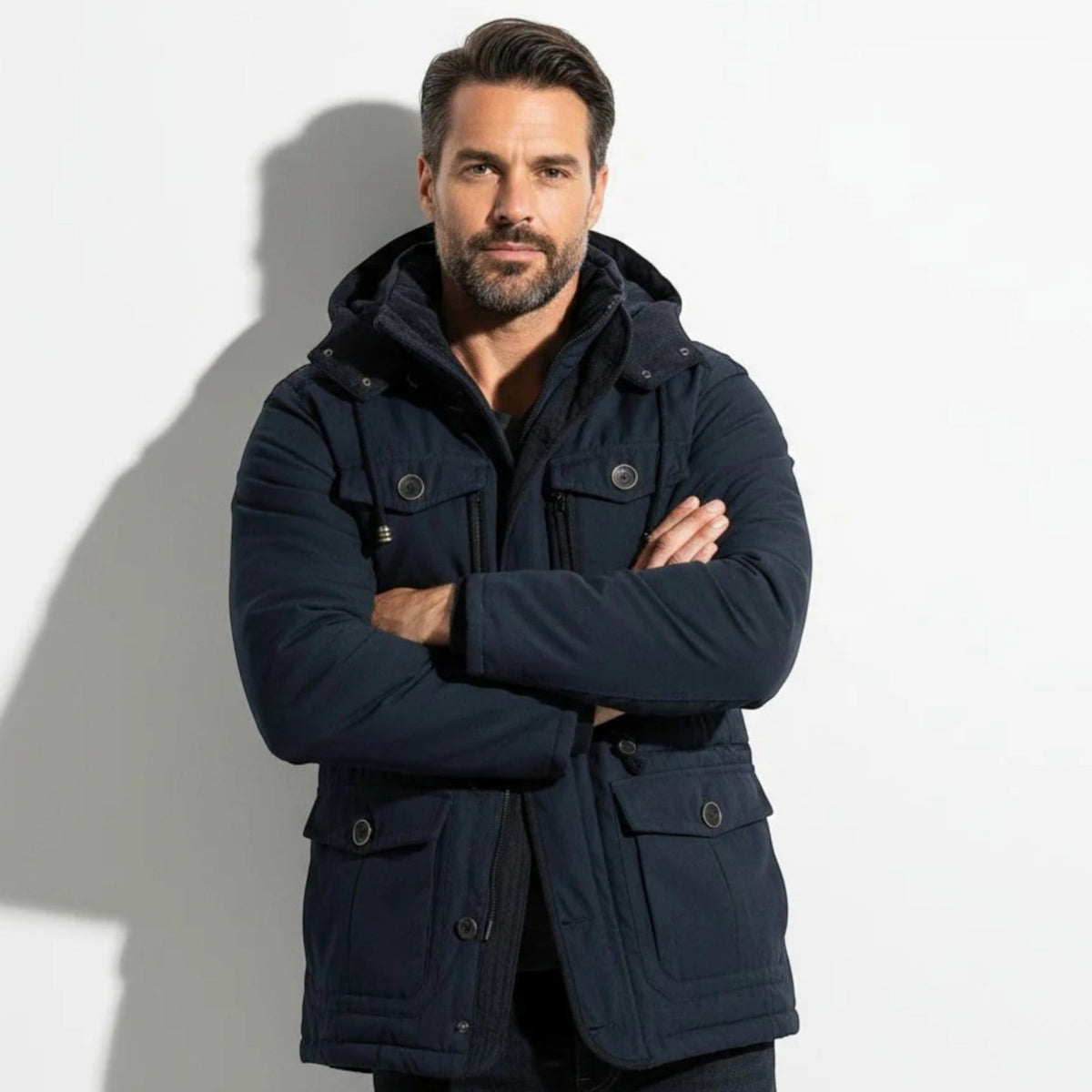 Callum – Men's Hooded Winter Parka with Multiple Pockets - Winter Jacket - Blue - Davies & Cooper
