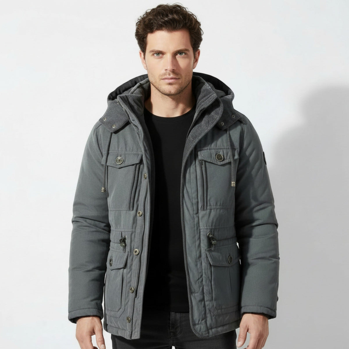 Callum – Men's Hooded Winter Parka with Multiple Pockets - Winter Jacket - Grey - Davies & Cooper