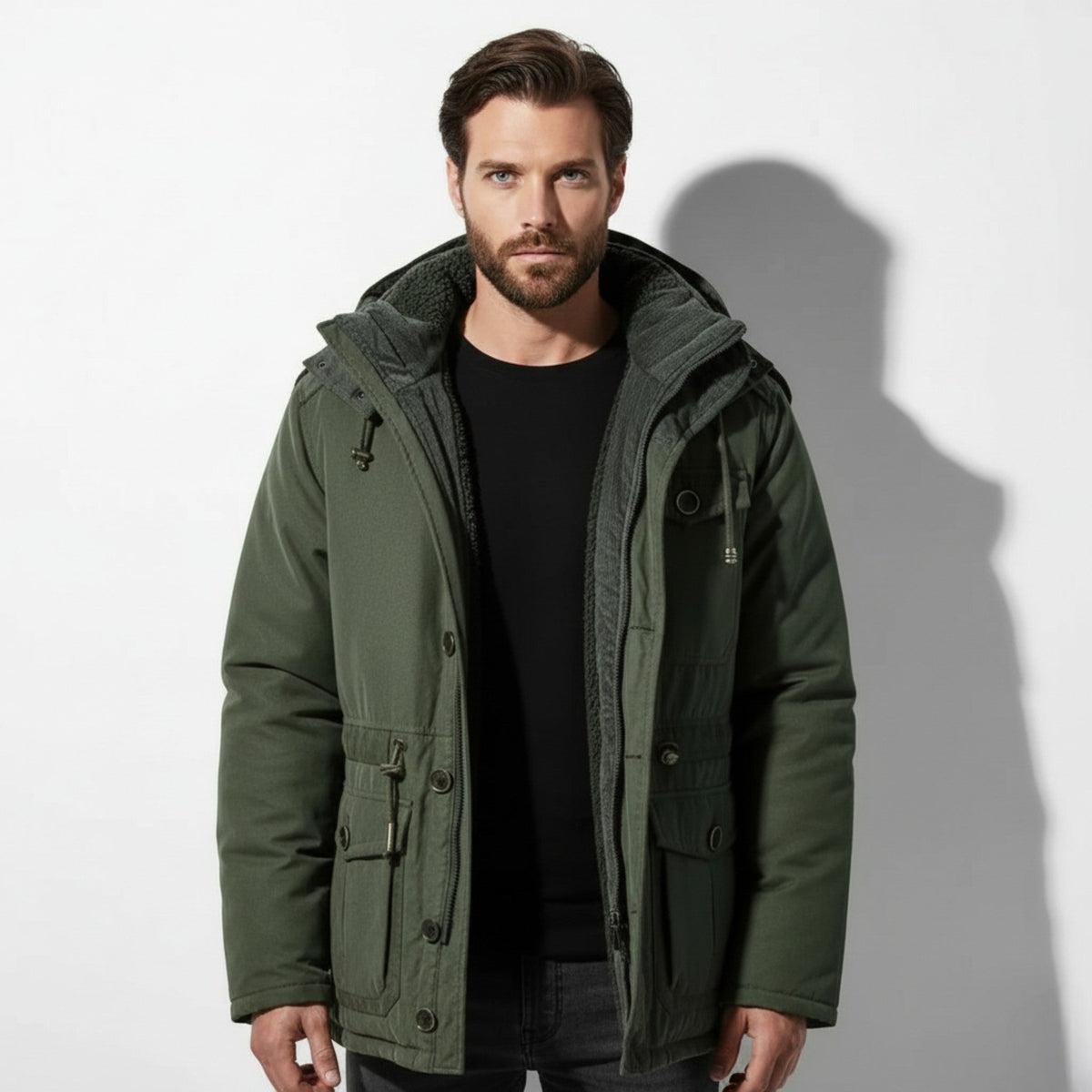 Callum – Men's Hooded Winter Parka with Multiple Pockets - Winter Jacket - Dark Green - Davies & Cooper
