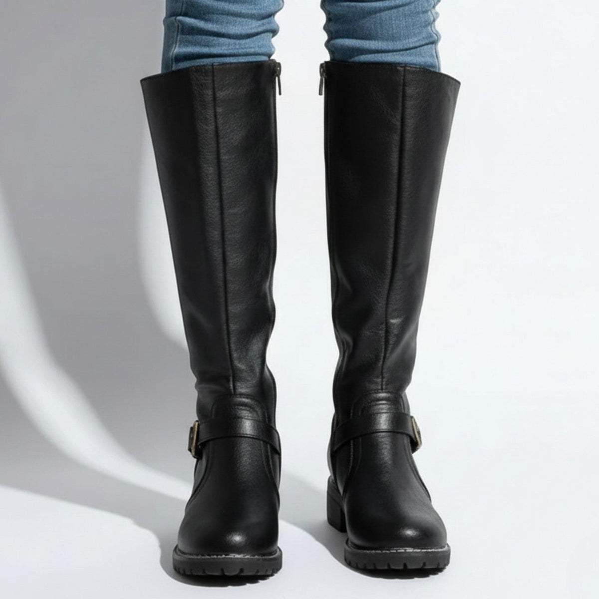 Camila – Women's Leather Knee-High Buckle Boots - Leather Boots - Black - Davies & Cooper