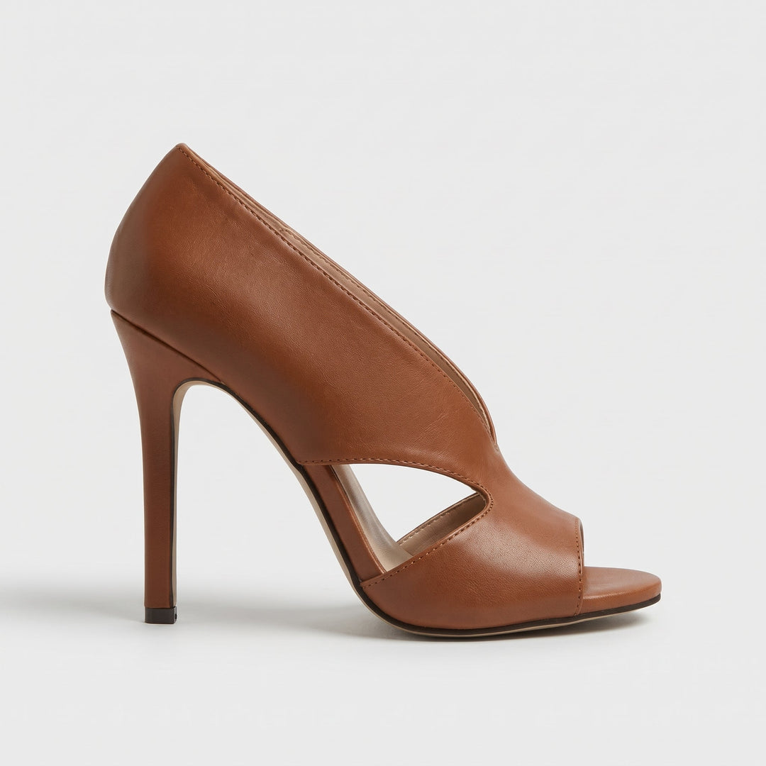 Camille - Women's Peep Toe Stiletto Cut-Out Heel - Heels - Brown - Davies & Cooper