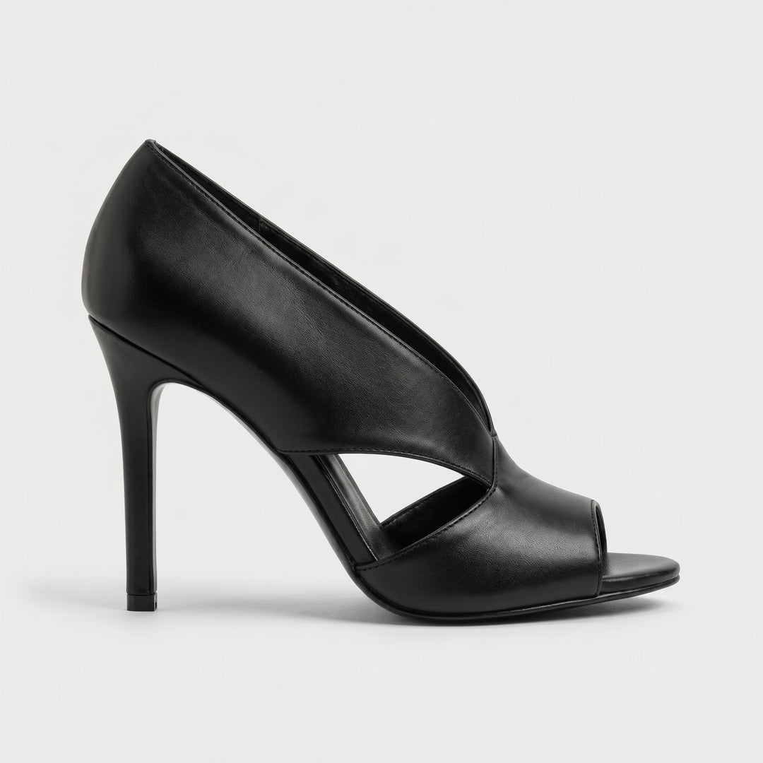 Camille - Women's Peep Toe Stiletto Cut-Out Heel - Heels - Black - Davies & Cooper