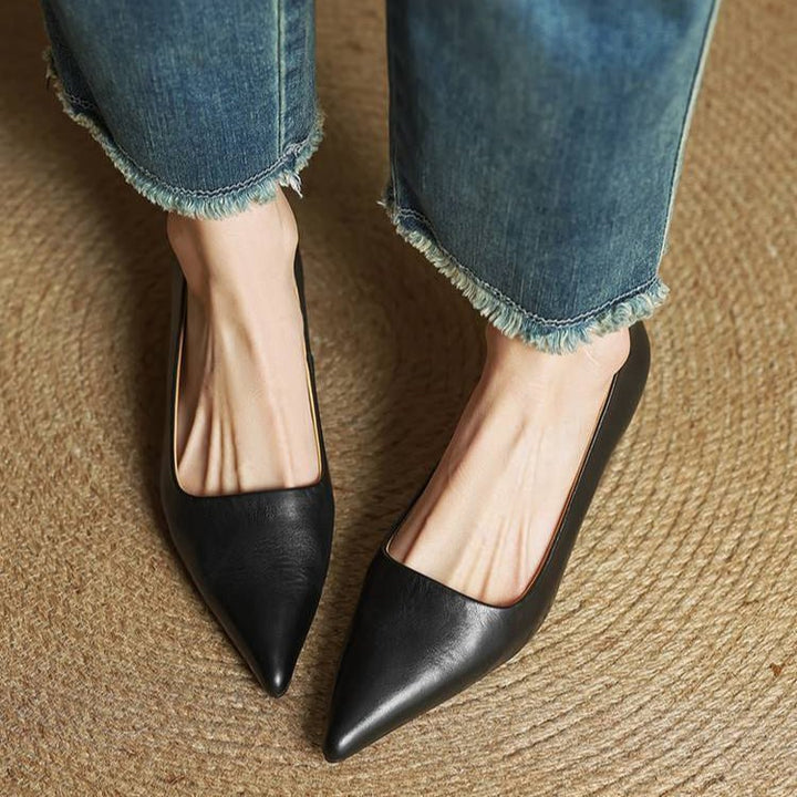 Camille - Women's Pointed Toe Low Kitten Heel - Sandals - Black - Davies & Cooper