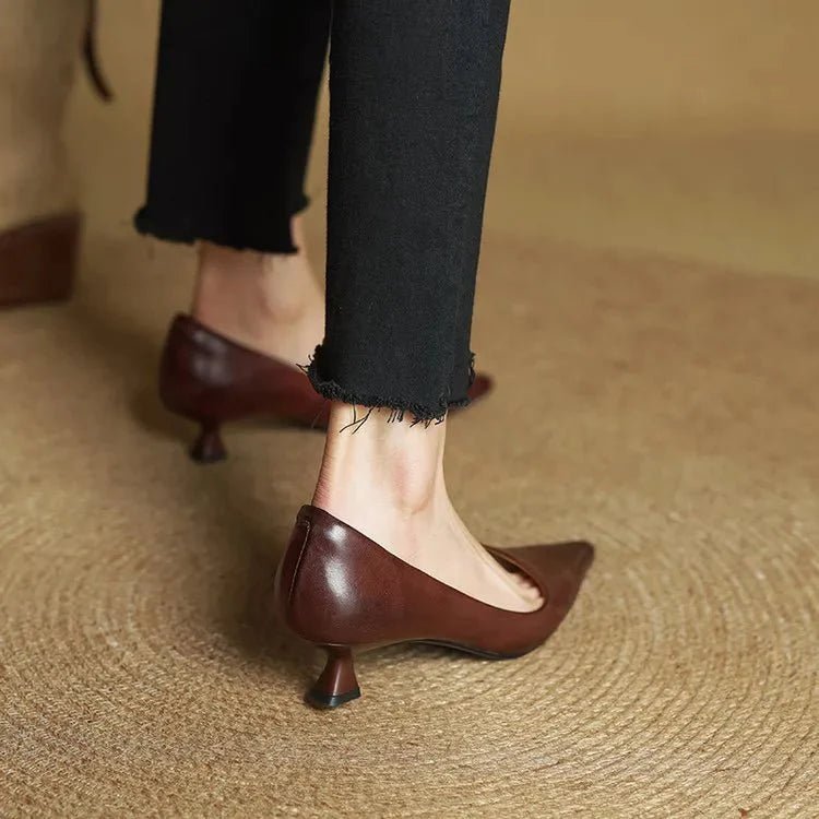 Camille - Women's Pointed Toe Low Kitten Heel - Sandals - Brown - Davies & Cooper