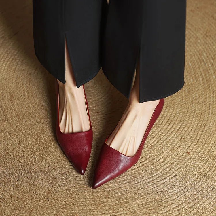 Camille - Women's Pointed Toe Low Kitten Heel - Sandals - Red - Davies & Cooper