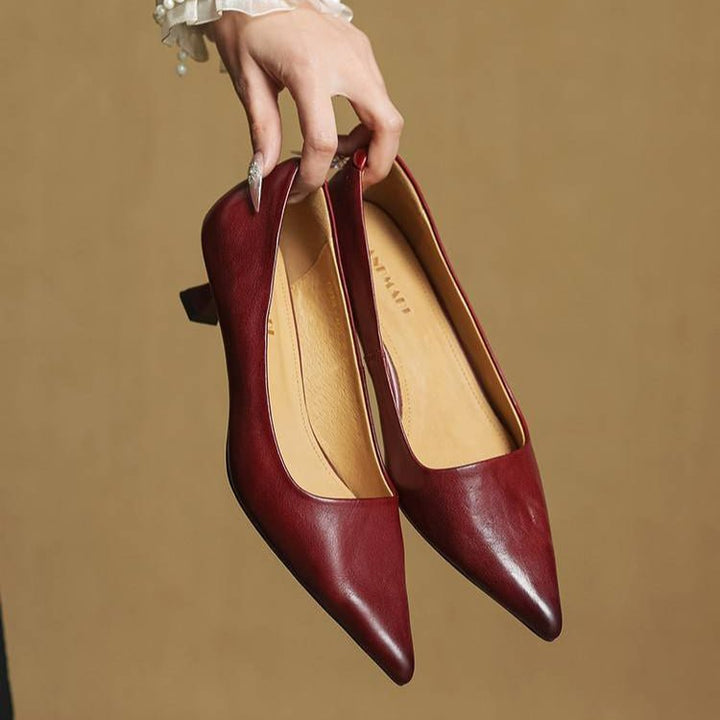 Camille - Women's Pointed Toe Low Kitten Heel - Sandals - Red - Davies & Cooper