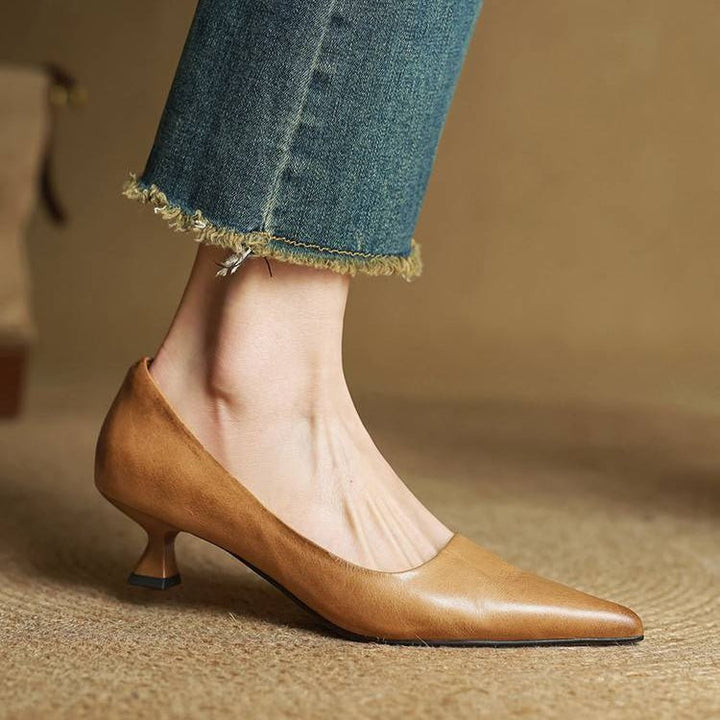Camille - Women's Pointed Toe Low Kitten Heel - Sandals - Brown - Davies & Cooper