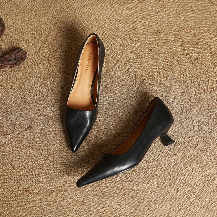 Camille - Women's Pointed Toe Low Kitten Heel - Sandals - Black - Davies & Cooper