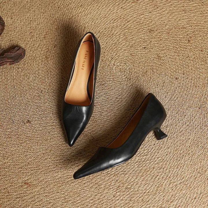 Camille - Women's Pointed Toe Low Kitten Heel - Sandals - Black - Davies & Cooper