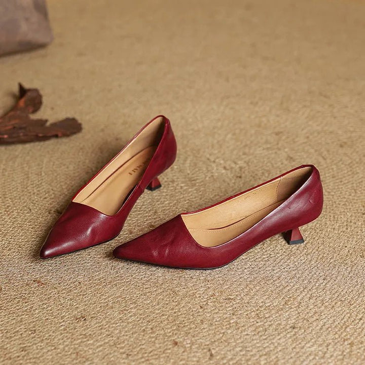 Camille - Women's Pointed Toe Low Kitten Heel - Sandals - Red - Davies & Cooper
