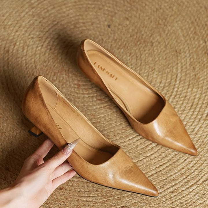 Camille - Women's Pointed Toe Low Kitten Heel - Sandals - Brown - Davies & Cooper