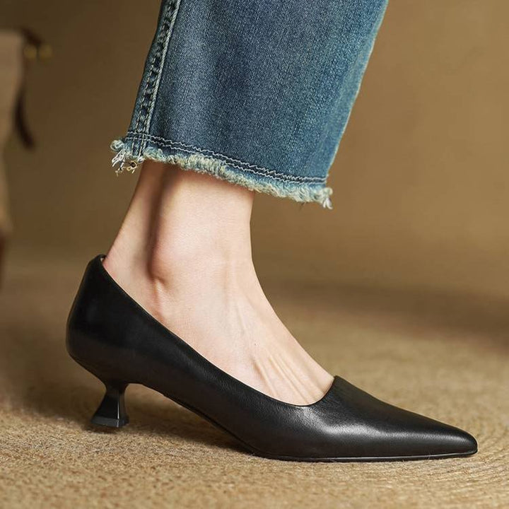 Camille - Women's Pointed Toe Low Kitten Heel - Sandals - Black - Davies & Cooper