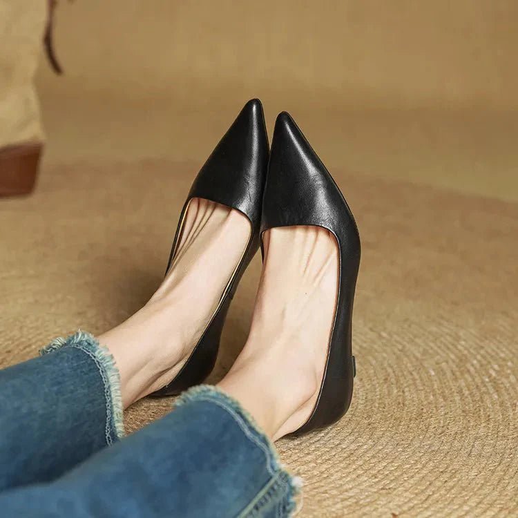 Camille - Women's Pointed Toe Low Kitten Heel - Sandals - Black - Davies & Cooper