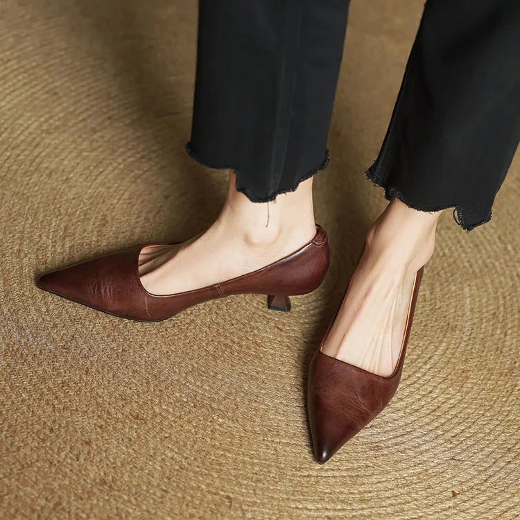 Camille - Women's Pointed Toe Low Kitten Heel - Sandals - Brown - Davies & Cooper