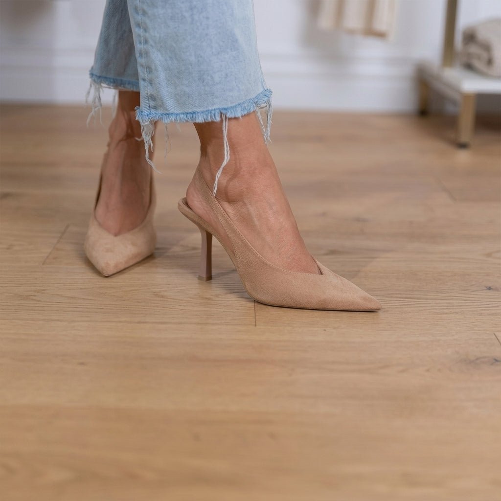 Camille - Women's Pointed Toe Slingback Stiletto Pumps - Heels - Brown - Davies & Cooper