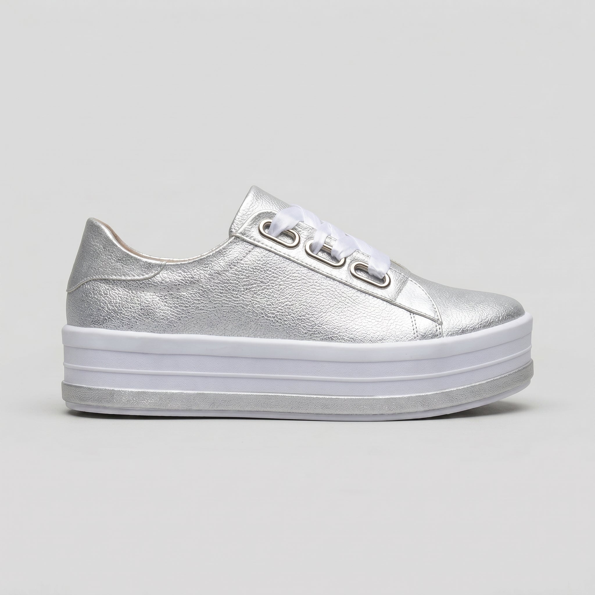 Carina - Women's Ribbon Lace-Up Platform Trainers - Trainers - Silver - Davies & Cooper
