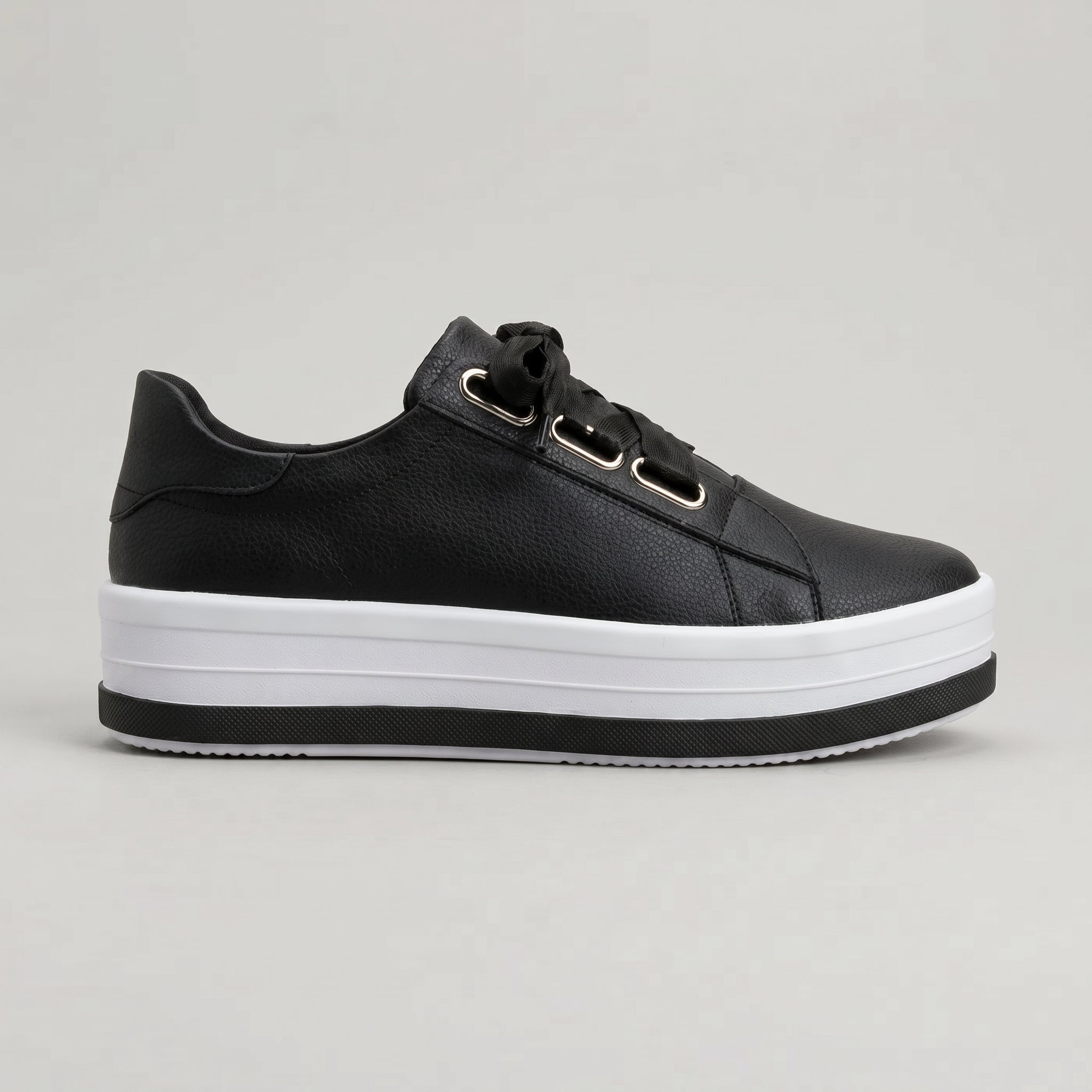 Carina - Women's Ribbon Lace-Up Platform Trainers - Trainers - Black - Davies & Cooper