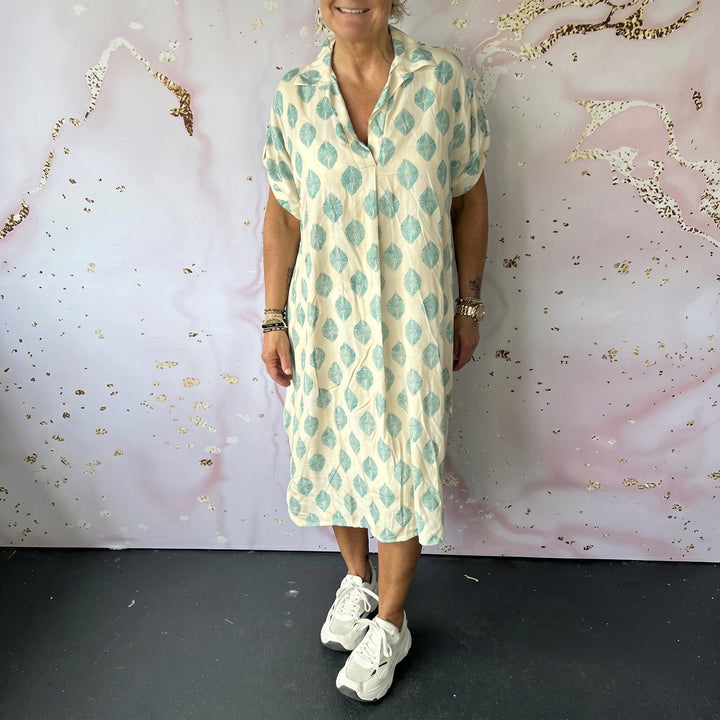 Carina - Women's Summer Print Short Sleeve Midi Dress - Midi Dress - Blue - Davies & Cooper
