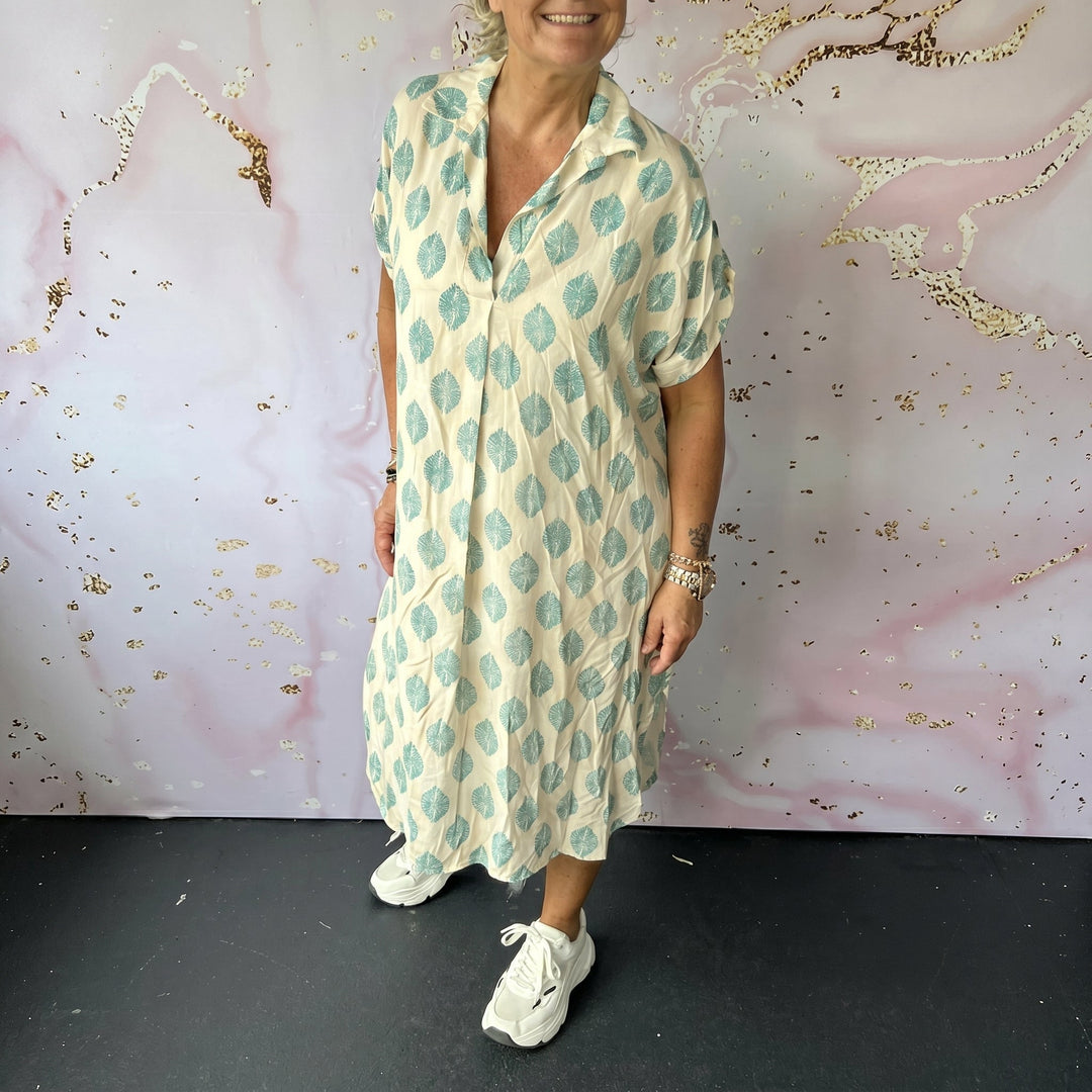 Carina - Women's Summer Print Short Sleeve Midi Dress - Midi Dress - Blue - Davies & Cooper