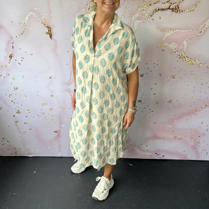 Carina - Women's Summer Print Short Sleeve Midi Dress - Midi Dress - Blue - Davies & Cooper