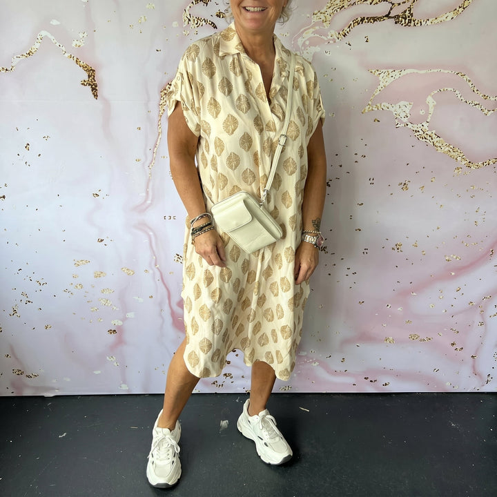 Carina - Women's Summer Print Short Sleeve Midi Dress - Midi Dress - Brown - Davies & Cooper