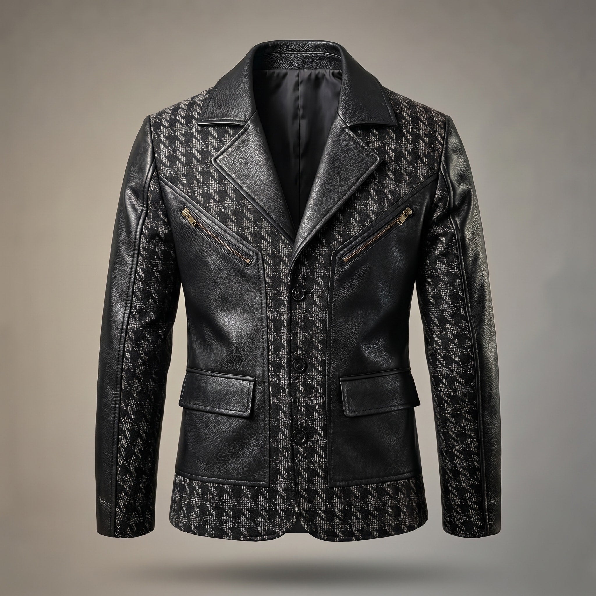 Charles - Men's Houndstooth Print Jacket with Zip Pocket Detail - Blazers - Black - Davies & Cooper