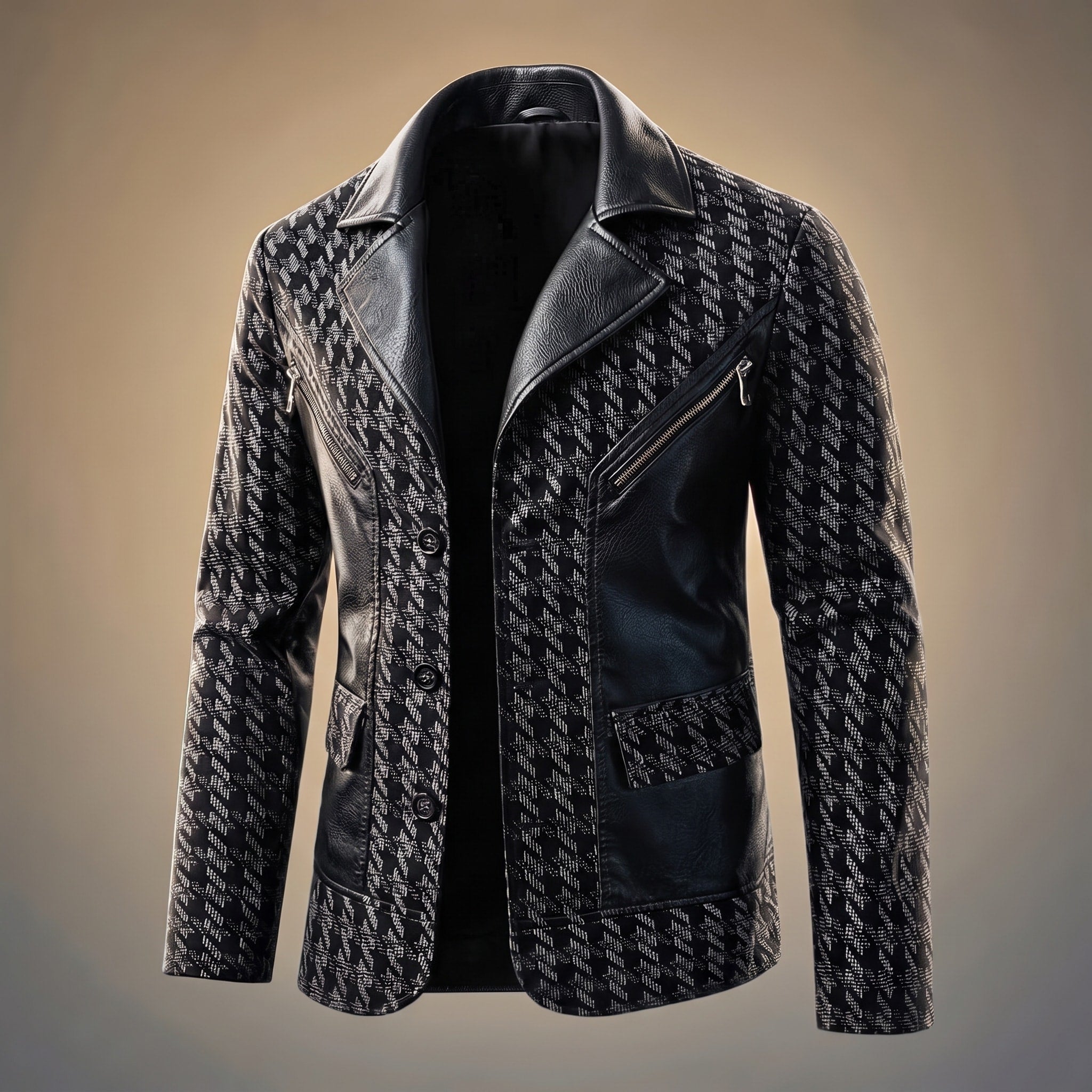 Charles - Men's Houndstooth Print Jacket with Zip Pocket Detail - Blazers - Black - Davies & Cooper