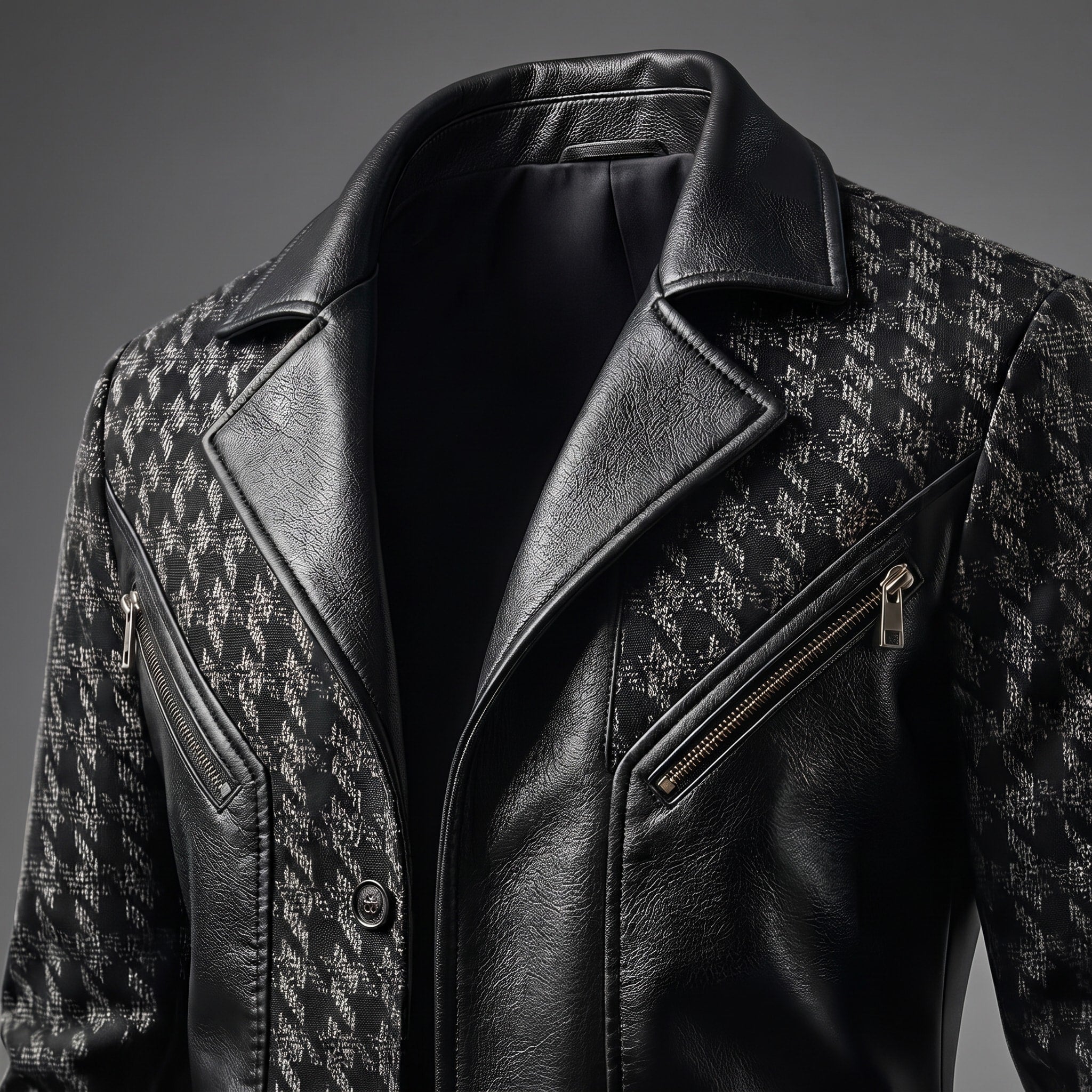 Charles - Men's Houndstooth Print Jacket with Zip Pocket Detail - Blazers - Black - Davies & Cooper