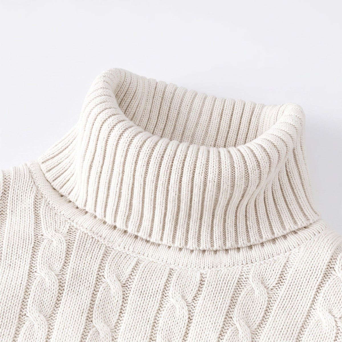 Charlie - Men's Cable Turtleneck Jumper with Ribbed Cuffs - Sweaters - White - Davies & Cooper