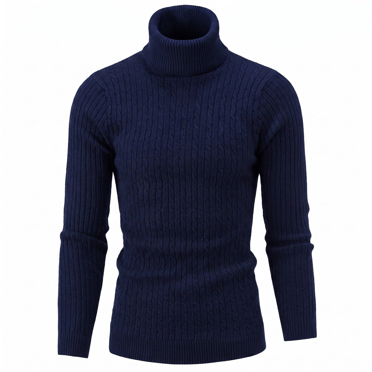Charlie - Men's Cable Turtleneck Jumper with Ribbed Cuffs - Sweaters - Navy - Davies & Cooper