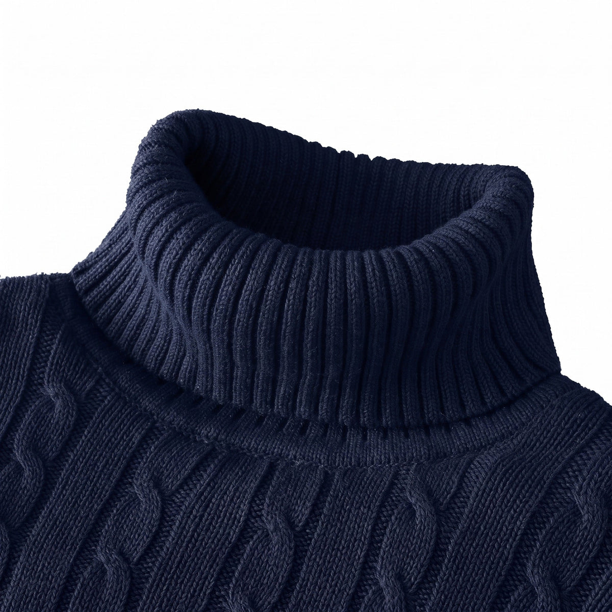 Charlie - Men's Cable Turtleneck Jumper with Ribbed Cuffs - Sweaters - Navy - Davies & Cooper