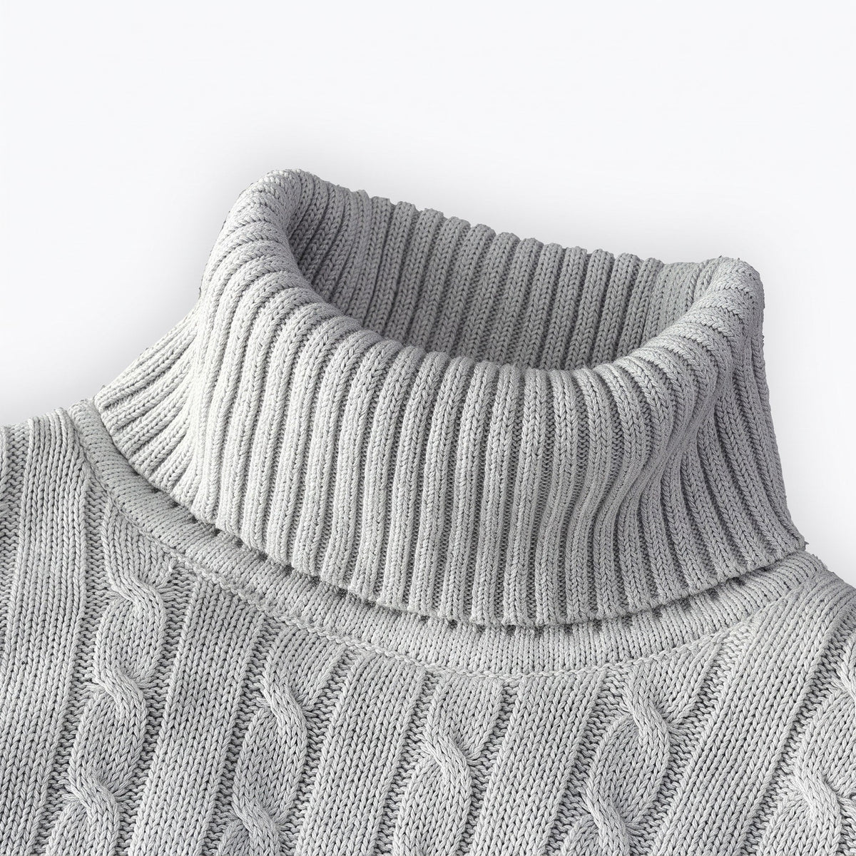 Charlie - Men's Cable Turtleneck Jumper with Ribbed Cuffs - Sweaters - Light Grey - Davies & Cooper