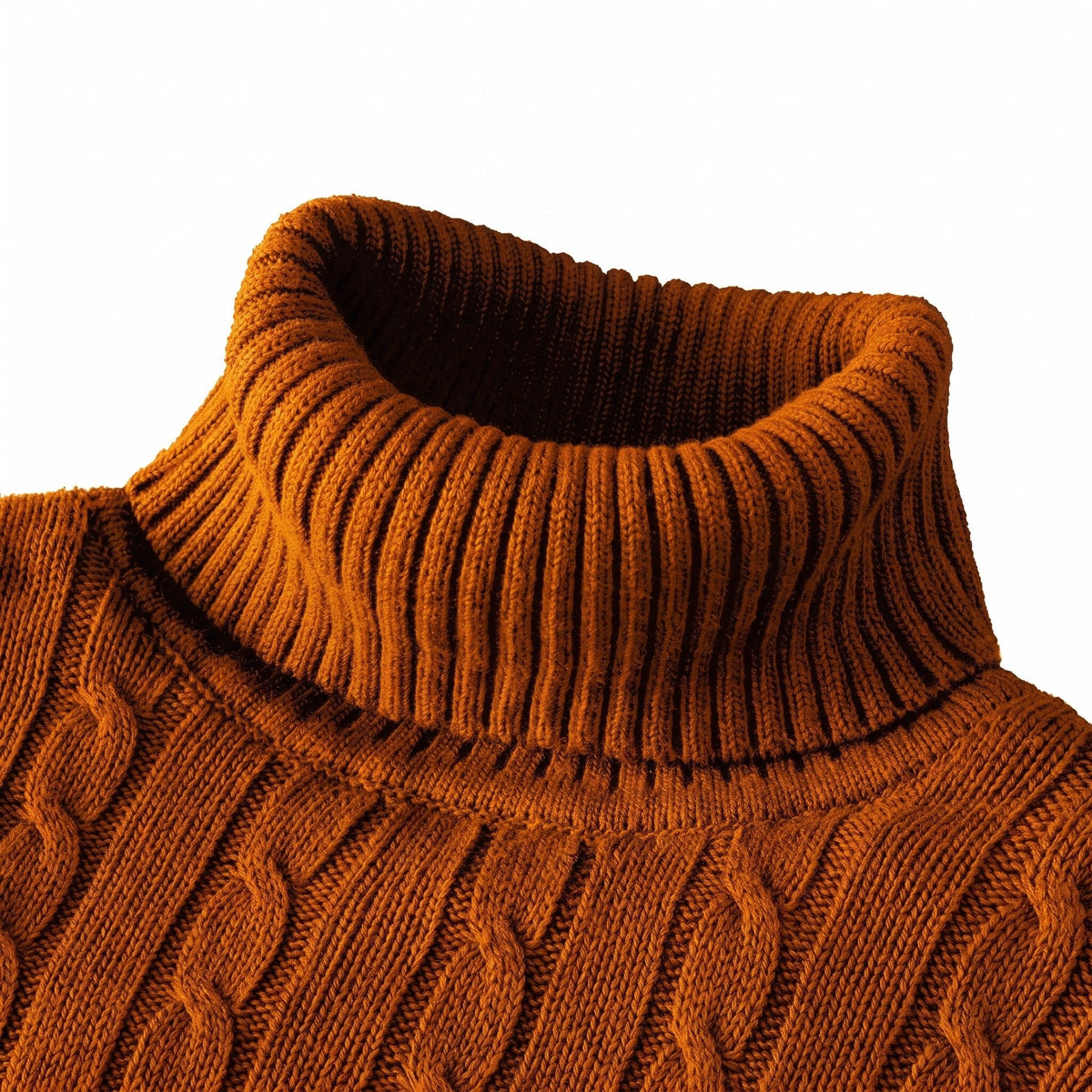 Charlie - Men's Cable Turtleneck Jumper with Ribbed Cuffs - Sweaters - Brown - Davies & Cooper