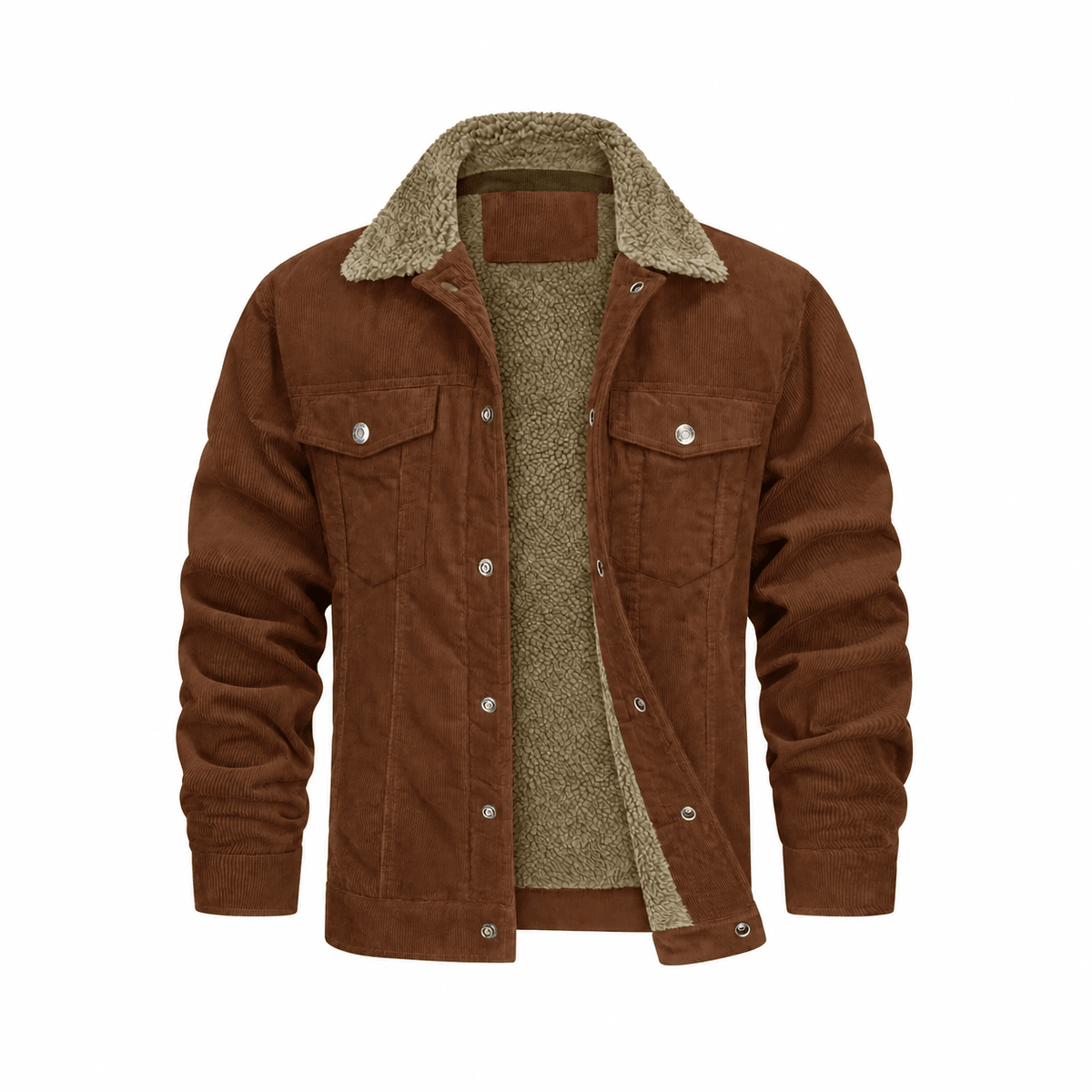 Charlie - Men's Corduroy Trucker Jacket with Cozy Collar and Chest Pockets - Trucker Jackets - Brown - Davies & Cooper
