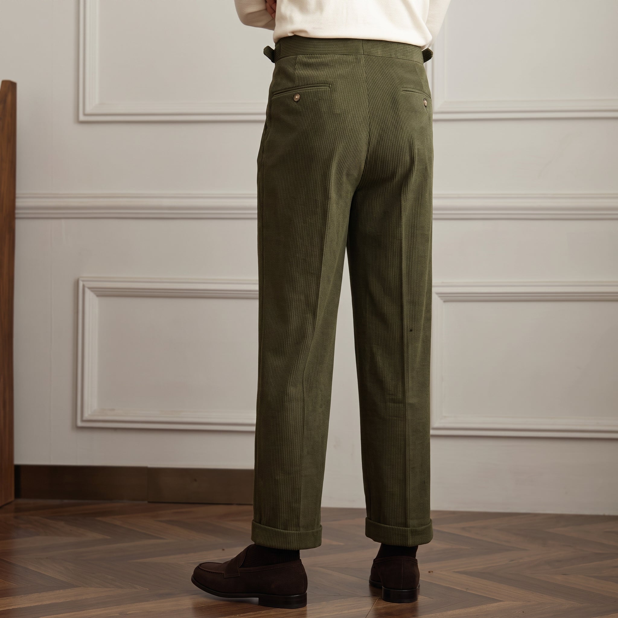 Charlie - Men's High-Waisted Ribbed Texture Trousers - Trousers - Black - Davies & Cooper