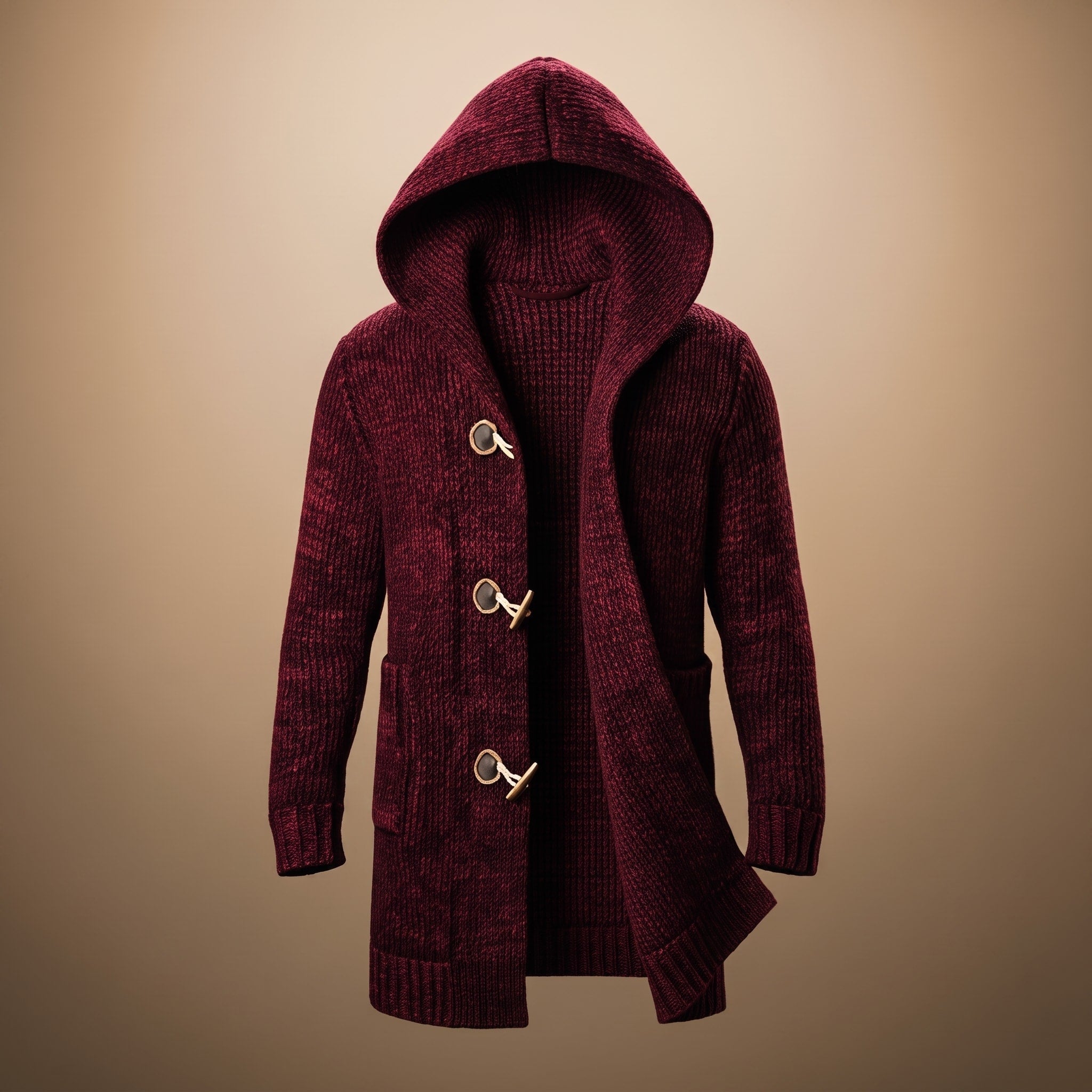Charlie - Men's Hooded Longline Cardigan with Toggle Buttons - Cardigans - Red - Davies & Cooper