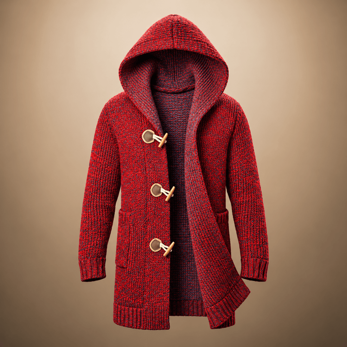 Charlie - Men's Hooded Longline Cardigan with Toggle Buttons - Cardigans - Red - Davies & Cooper