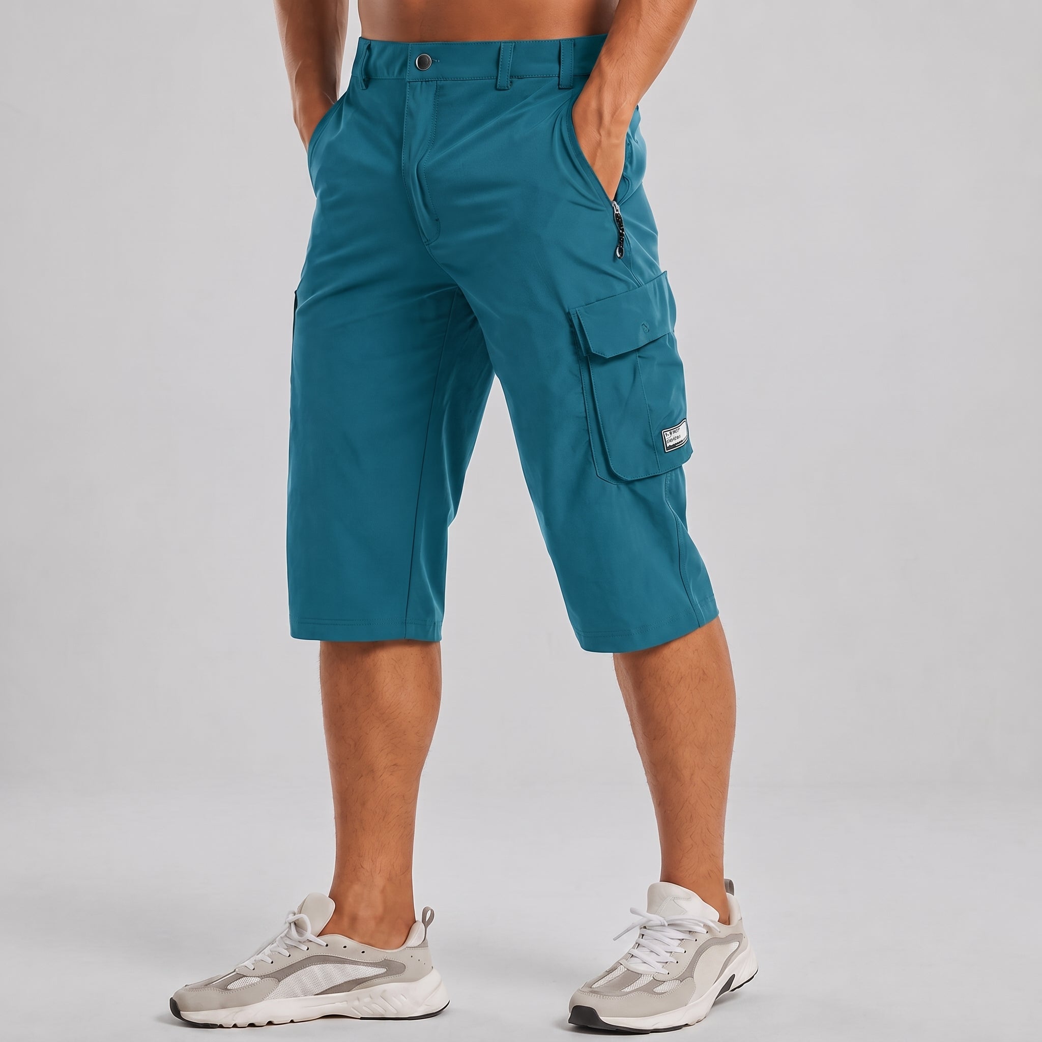 Charlie - Men's Relaxed Fit Cargo Shorts with Zip Pocket - Cargo Shorts - Teal - Davies & Cooper